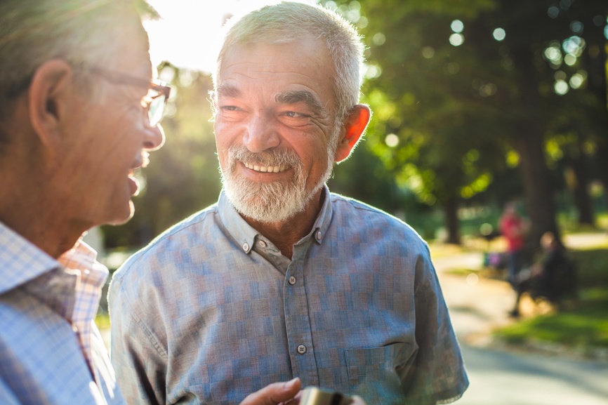 Senior Gentlemen Chatting In The Park